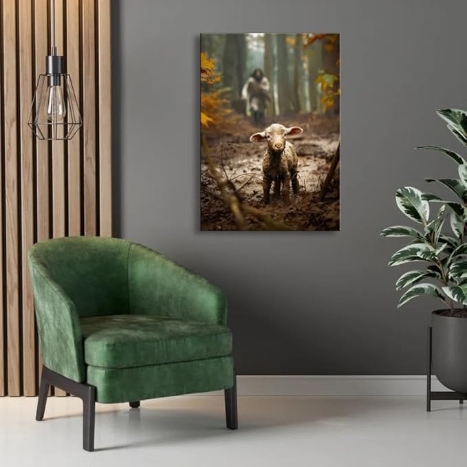 Large wall art for living room Jesus Running After Lost Lamb Picture for home decor Jesus wall decor for prayer room Baptism gifts for boys-girl serenity prayer Religious canvas wall prints .(24"X36") A-397