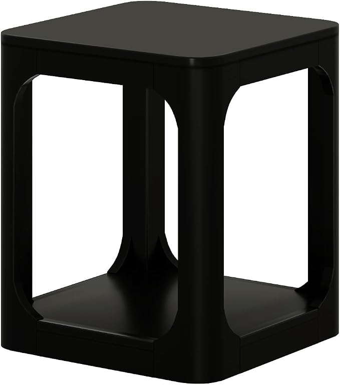 Plank+Beam Modern Rounded Square Side Table with Shelf, Solid Wood End Table for Living Room, 20in, Black