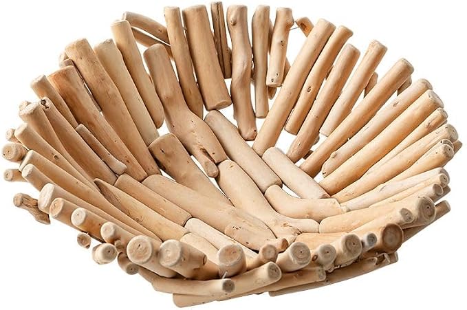 RISEON Natural Handmade Rustic Wooden Bowl, Decorative Driftwood Bowl, Natural Wood Centerpiece Driftwood Tray Basket Home Decor, 14.17 x 14.17 inches