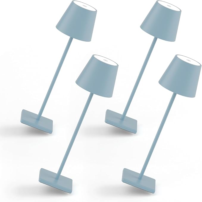 4 Packs Rechargeable LED Table Lamp,5000mAh Outdoor Cordless Desk Lamp Waterproof Portable, Stepless Dimmable Lamps for Restaurant/Bedroom/Outdoor (Blue)