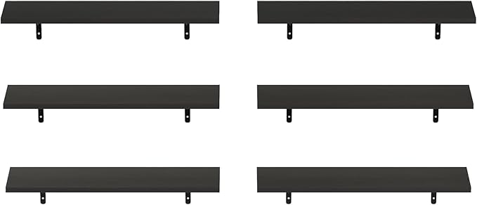 Furinno Rossi Floating Shelves for Wall Set of 6, 23-Inch Wall Shelf, Floating Shelf, Wall Mounted Shelves, for Bathroom, Bedroom, Living Room, Espresso