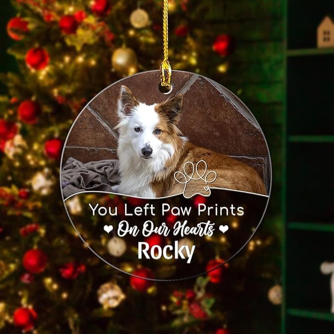 Pet Memorial Ornament Personalized Angel Dog Cat Photo Picture Acrylic Ornaments Custom Sympathy Keepsake Gifts Heaven Christmas Tree Bereavement Decoration Gift for Dogs Cats Moms Dads