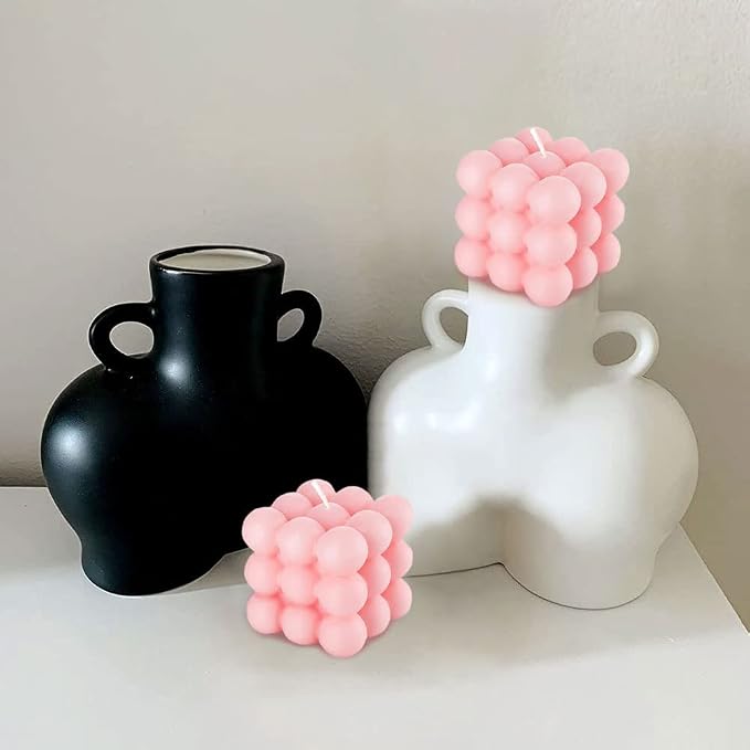 2PCS Pink Bubble Candle Teen Girls Room Decor - Rose Scented Cube Candles Floating Shelves Bubble Shaped Small Candle, Boho Home Office Cute Room Decor Candles