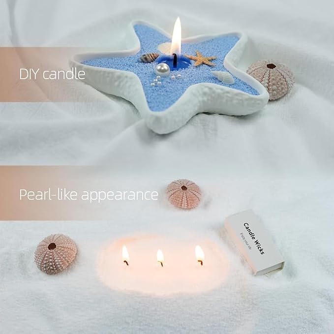 GrusoSP Reusable Wooden Dough Bowl Candle with 18 Oz Pearled Candle Sand and 30 Wicks Unscented Palm Sand Wax Refillable Powder Candles DIY Wax Making Kit (Blue)