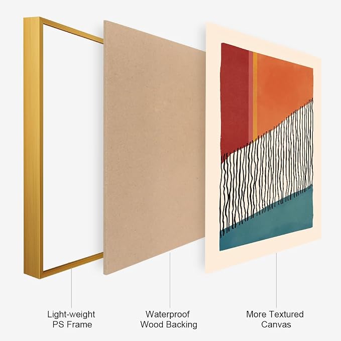 HPINUB Boho Framed Canvas Prints Wall Art Set, Mid-Century Abstract Color Block Shape Wall Decor, Geometric Illustrations Art Photos for Living Room, Bedroom, Dining Room, Office, Bathroom - 16"x24"x3