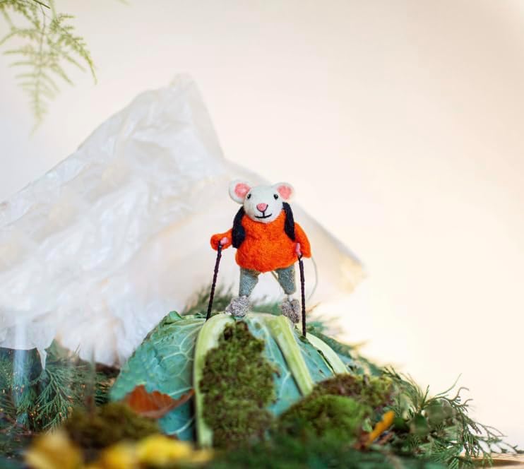 | Hand-Felted Hiking Mouse | Organic Wool Home Decor | Fair Trade Plush Animal Ornament | Gift for Any Occasion | Perfect for New Spaces & Home Accessories