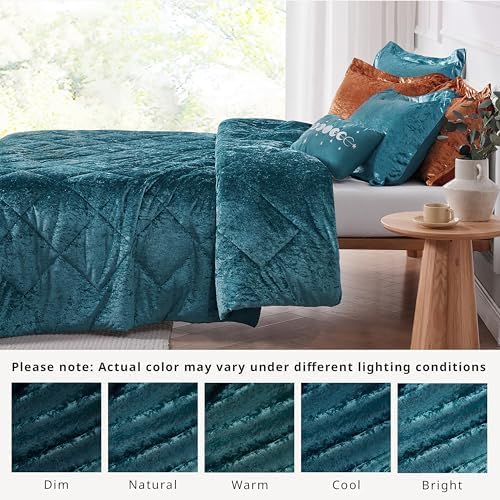 Intelligent Design Twin Duvet Cover Set, Velvet Twin Duvet Set, Luxury Diamond Quilting Teal Duvet Cover, Fluffy Duvet Cover with Decorative Pillow and 1 Sham, 3 Pieces, Teal, Twin/Twin XL