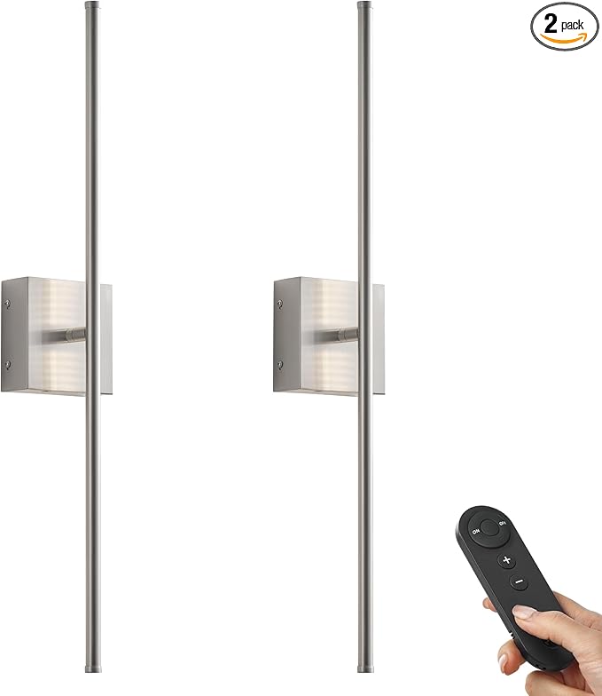 KARTOOSH 32.2 Inch Wall Sconces Battery Operated for Living Room Nickel | Rechargeable Wireless Wall Lamp Set of 2, 3000K Warm White Dimmable Wall Light Remote Control Indoor Lighting for Bedroom