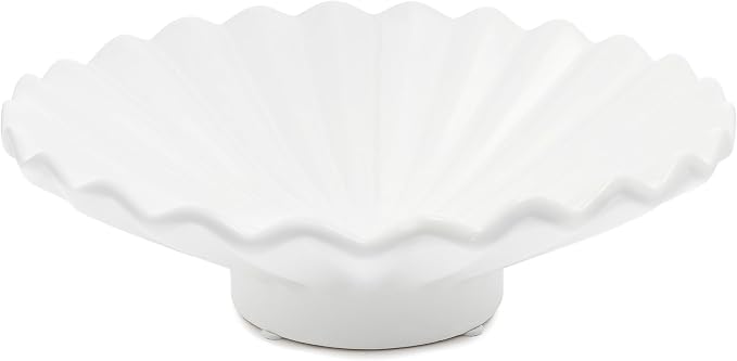 Matte White Pleated Pedestal Bowl - Fluted Scalloped Edge Decorative Cake Stand Bowl, Elevated Footed Display Dish for Home Decor, Modern Farmhouse Centerpiece for Coffee Table Entryway [10.5W X 3.5H]