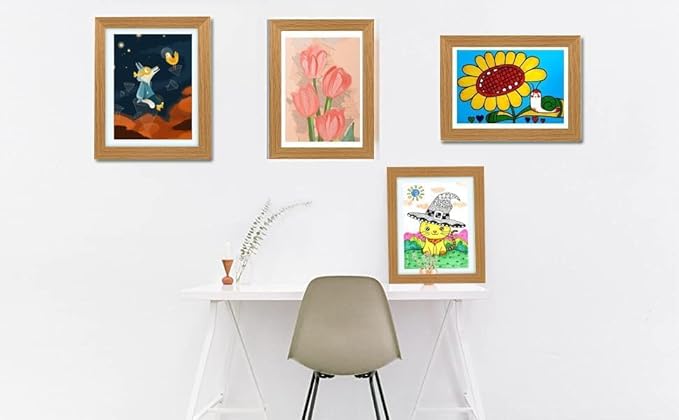 Kids Art Frames 8.5x11, 4-Pack Front Opening Changeable Picture Frames for Kids Artwork, Holds 150 Pieces Each, Artwork Storage and Wall Display Frame for Drawings, Portfolio, Wood