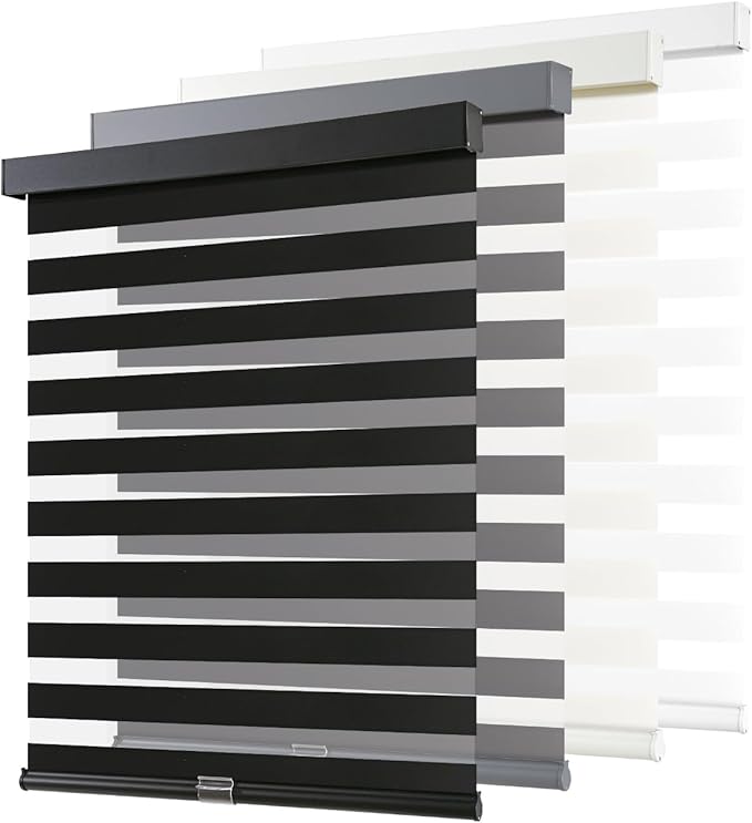 AOSKY Cordless Zebra Blinds for Windows Pull Down Roller Window Shades Dual Layer Light Filtering Privacy for Day and Night, Free-Stop Door Shades for Home Easy to Install (51" W X 72" H, Black)