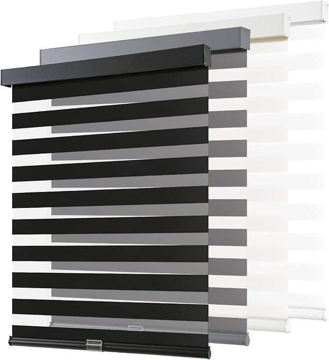 AOSKY Cordless Zebra Blinds for Windows Pull Down Roller Window Shades Dual Layer Light Filtering Privacy for Day and Night, Free-Stop Door Shades for Home Easy to Install (60" W X 72" H, Black)