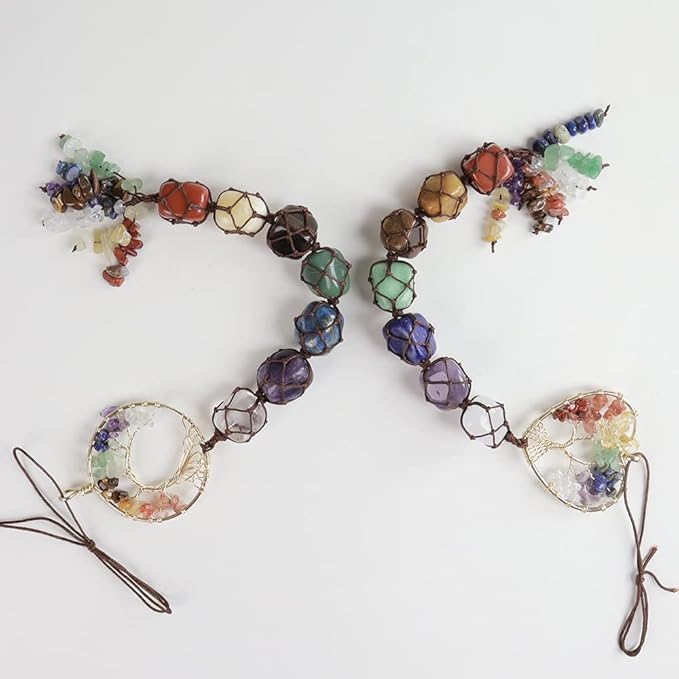 Anjiucc 7 Chakra Stone Healing Crystal Tree of Life Wall Hanging Home Interior Decoration，Window Decoration，Yoga Meditation