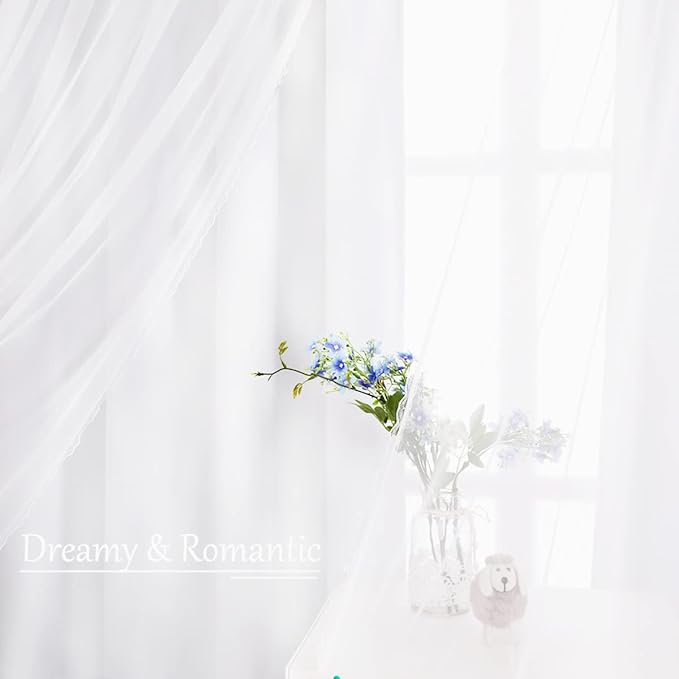 Winter White Curtains 84 inch Length - Double Layers Voile Sheer Curtains & Draperies Panels for Bedroom Office, Winter White, 2 Panels
