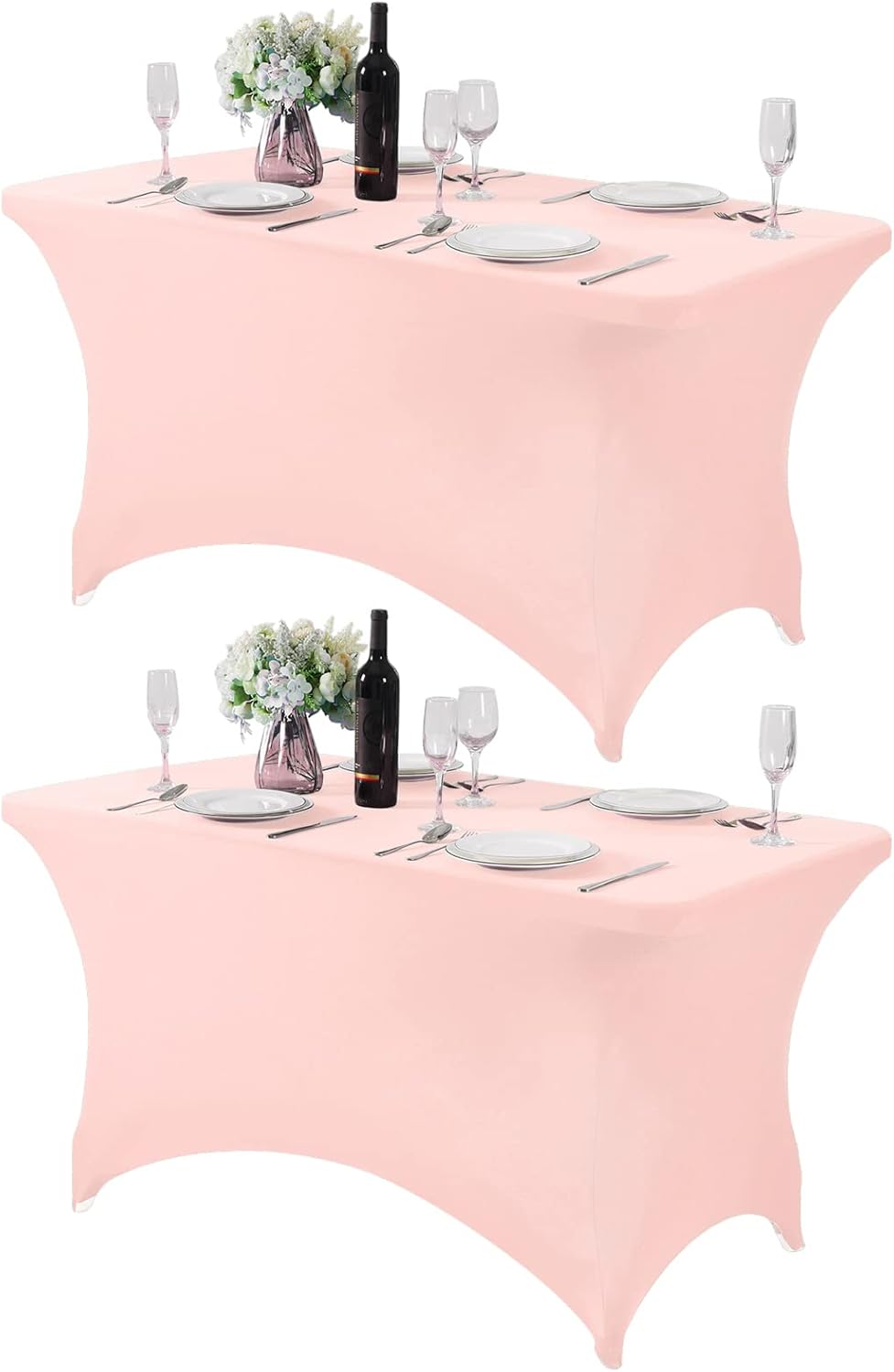 2Pack Spandex Table Cover for 4FT or 6ft or 9ft Table Universal Fitted Stretch Tablecloth for Party, Banquet, Wedding and Events-Blush Pink
