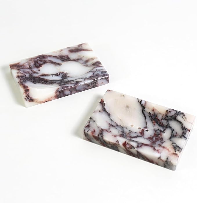 Luxurious Natural Marble Soap Dish Tray Marble Soap Holder Trinket Plate for Bathroom Sink Kitchen Countertop Bedroom Vanity Bathroom Accessory Rectangular (2 Pack)