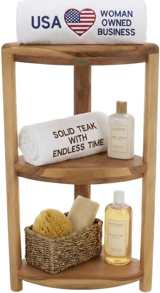 EcoDecors 3-Tier Shelf Waterproof Teak Wood Shower Shelf for Inside Shower Provides Storage, and Organization for Bathroom Accessories