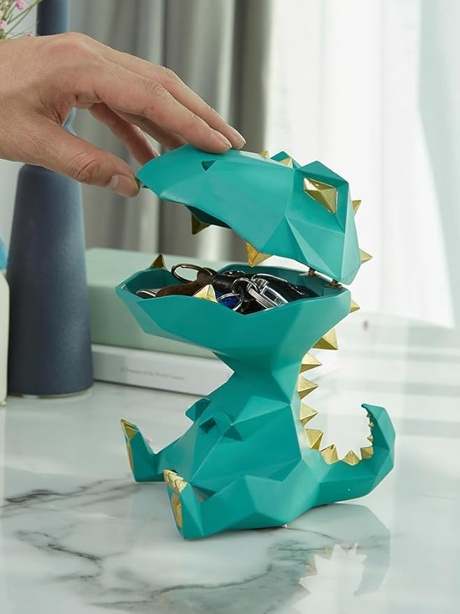 HAUCOZE Dinosaur Candy Dish Cookie Jar Storage Statue Modern Home Decor Sculpture Table Centerpiece Gift for Living Room Green 7.5 Inch