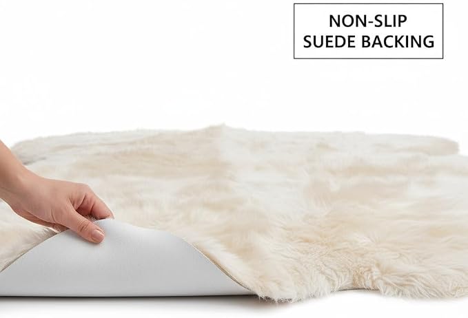 Super Area Rugs Premium Genuine Sheepskin Rug 5' x 6' Long Fur Soft & Natural Shaggy Living Room Rug, Champagne Cream, Six Pelt