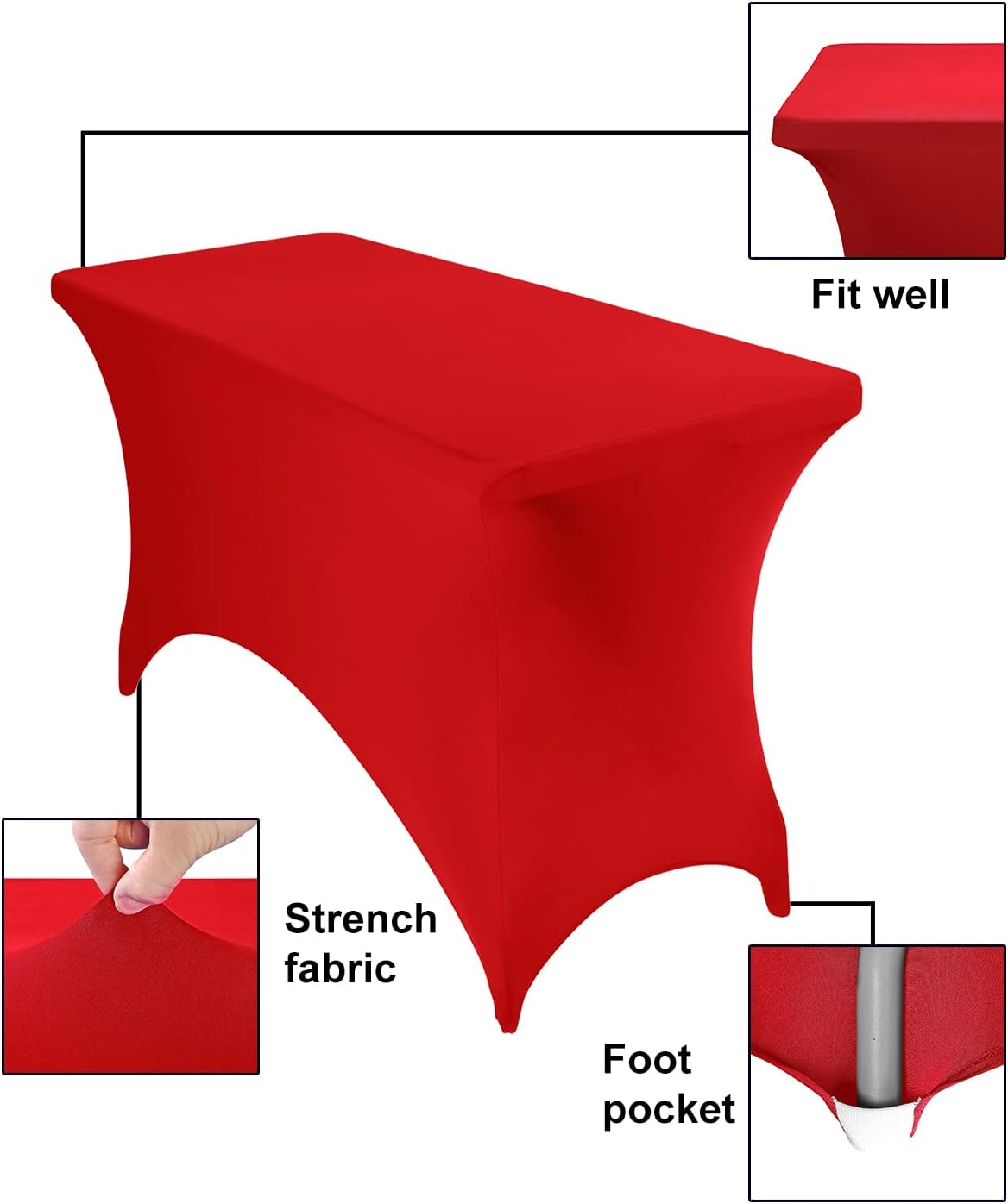 Spandex 4ft Waterproof Table Cover for Party,Wedding, Banquet, and Events(Red)