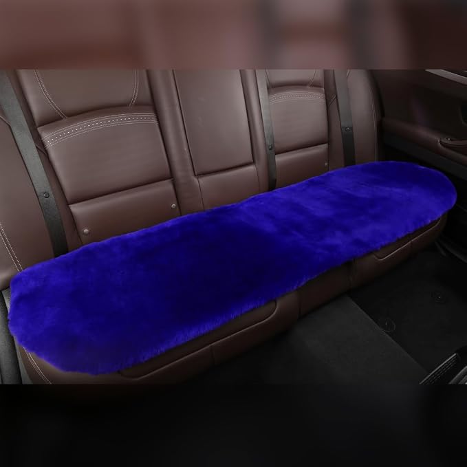 OGLAND Fuzzy Genuine Sheepskin Car Rear Seat Cover for Kids Dogs Pets Auto Bench Back Cushion Interior Accessories with Soft Fluffy Wool Natural Fur, Blue