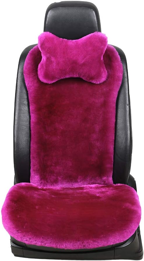 OGLAND Fluffy Fuzzy Sheepskin Car Seat Covers for Universal Soft Cozy Fuzzy Auto Wool Seat Cushion Accessories Automobiles(3 Pack Front, Magenta)
