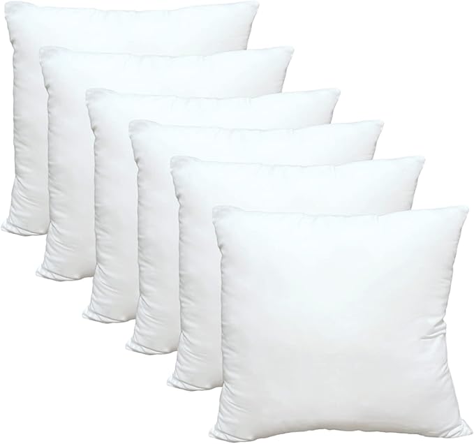 Obruosci Luxury Throw Pillow Inserts, Pack of 6, 20 x 20 inches Hypoallergenic Ultra Soft White Polyester Microfiber Durable Couch Cushion Fillers