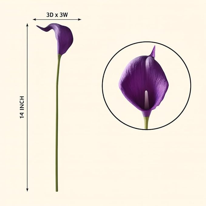 Floral Kingdom 20 Pack 14" Calla Lily Artificial Flowers – Real Touch Royal Purple Latex Flowers for Home Decor Tabletop Centerpieces Living Room & Weddings