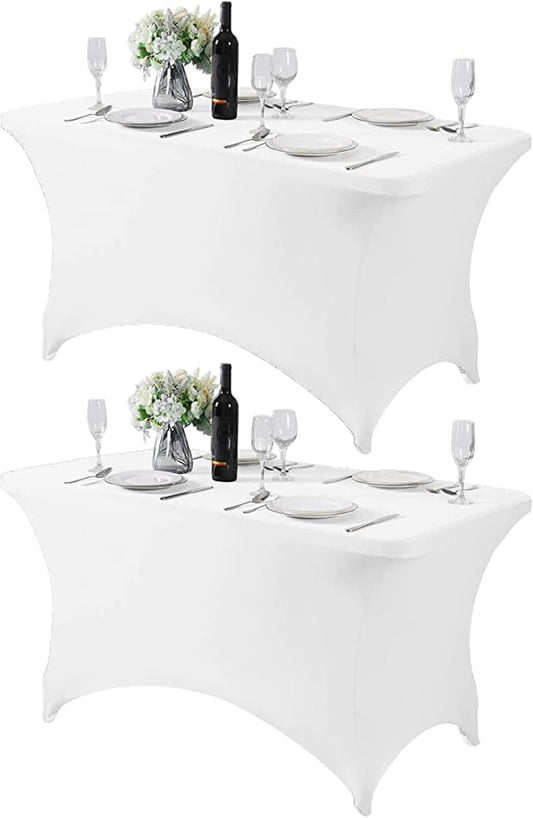 2Pack Spandex Table Cover for 4FT or 6ft or 8ft Table Universal Fitted Stretch Tablecloth for Party, Banquet, Wedding and Events-White