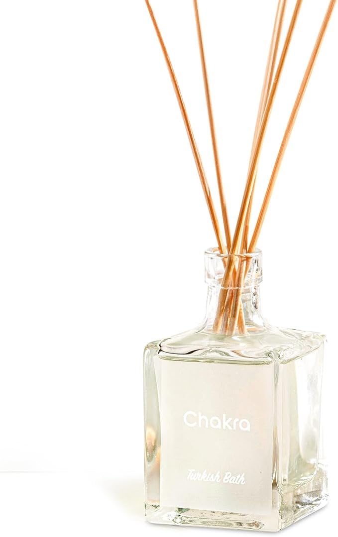 Chakra Reed Diffuser Set - Reed Diffusers for Home, Office and Living Spaces with Long-Lasting Fragrance, Scent Diffuser with Decorative Glass Bottle & Bamboo Sticks, 3.3 fl oz, Turkish Bath