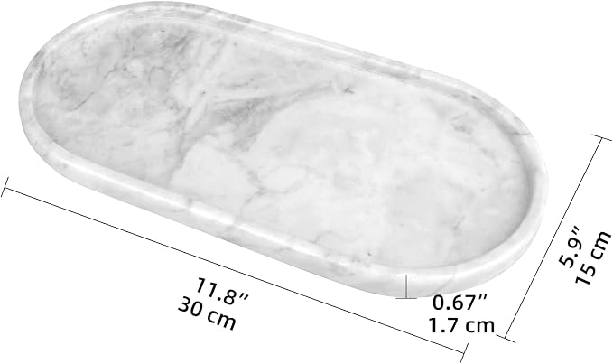 Oval Marble Bathroom Vanity Tray, Natural Luxury Marble Home Kitchen Bathroom Table Tray, Stone Decorative Countertop Tray for Coffee Perfume Jewelry (Light Grey, 12" x 6" x 0.8")
