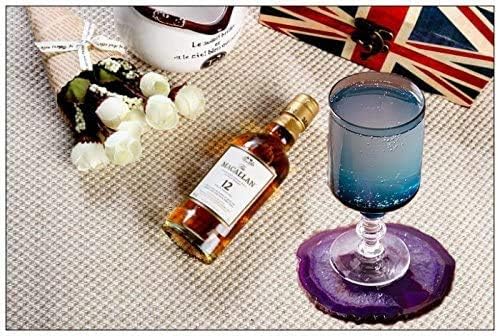 JIC Gem 3.5-4" Dyed Purple Agate Coaster Natural Sliced Geode Agate Stone Coasters for Small Cup Polished with Rubber Bumper Set of 4 Home Decoration