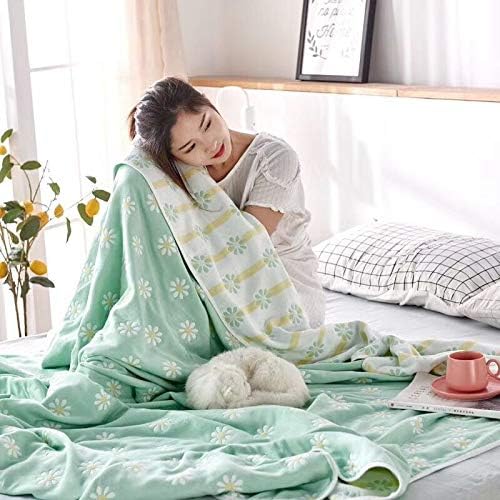 SANACYNA 6-Layer Gauze 100% Cotton Muslin Blankets for Adults Sunflower King 90"x104" Cooling Blanket Soft Breathable Blanket for Sofa Bed Coverlet All Seasons Both Sides (Green, King(90"x104"))¡­