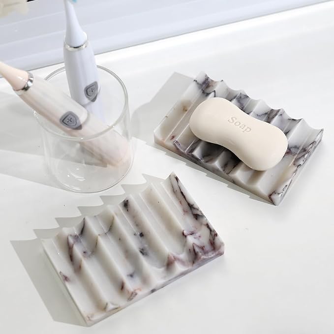Luxurious Natural Marble Soap Dish Tray Marble Soap Holder Trinket Plate for Bathroom Sink Kitchen Countertop Bedroom Vanity Bathroom Accessory Rectangular (2 Pack)