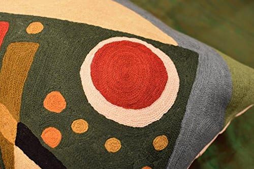 Lumbar Cushion Cover Hand Embroidered Wool 13x21 (Green Composition Lumbar Pillow Cover)
