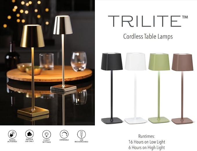 Abbott Collection Metallic Mushroom LED Table Light - Brushed Silver | USB Rechargeable, Cordless & Portable, Dimmable, 3 Brightness Levels, 6000 mAh, 24+ Hr Runtime, 8"H