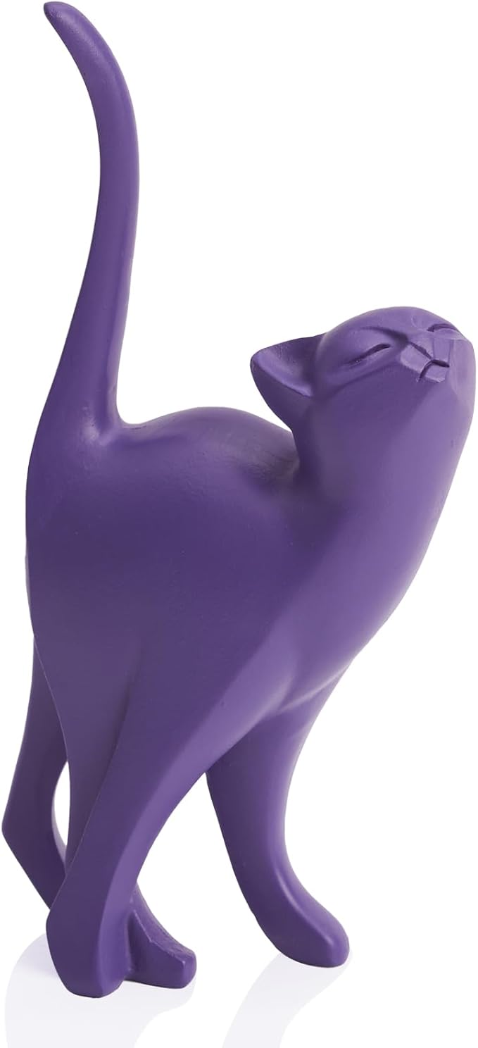 Purple Cat Statue Modern Abstract, Home Office Shelf Decor, 7-Inch Vibrant Assorted Colors, Easy to Match Any Decor Style