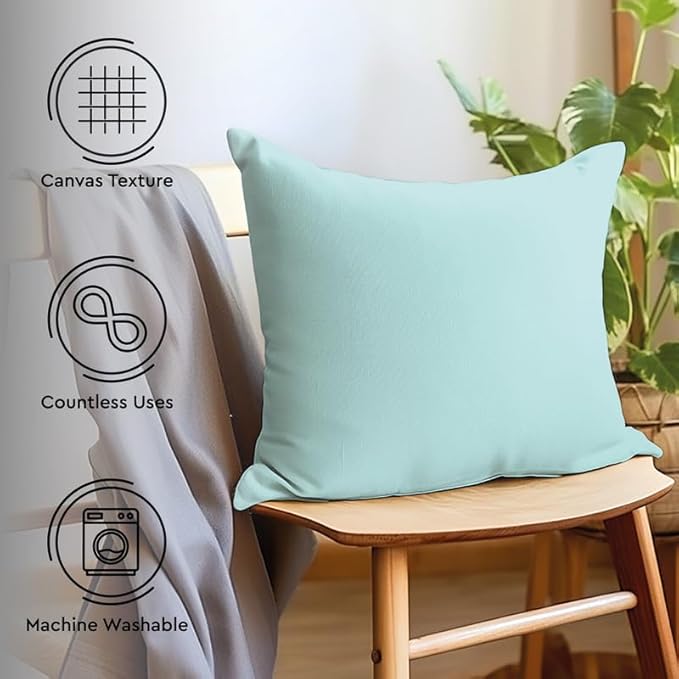Encasa XO Throw Pillow Covers 18x18 in Set of 2 Egg Blue | No Inserts | Cotton Pillow Covers for Living Room, Bed, Sofa, Couch | Decorative Cushion Covers with Improved Zipper