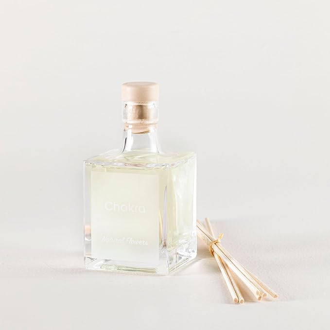 Chakra Reed Diffuser Set - Reed Diffusers for Home, Office and Living Spaces with Long-Lasting Fragrance, Scent Diffuser with Decorative Glass Bottle & Bamboo Sticks, 3.3 fl oz, Natural Flowers