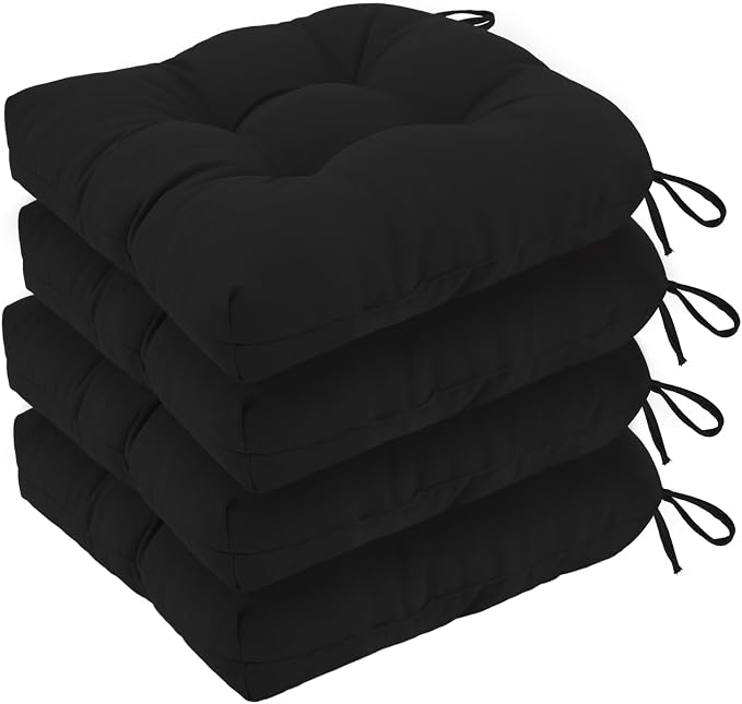 idee-home Outdoor Chair Cushions Set of 4, Patio Seat Cushions | Tufted Thick 19 x 19 x 5 Inch Cushions for Outdoor Furniture Waterproof with Ties, Dining Pads Dark Cerulean