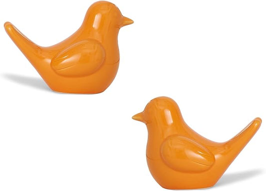 Small Orange Bird Statue Ceramic 2-Piece Set, 3¾ inch Cute Knick Knack for Home Office Shelf Desk Decor