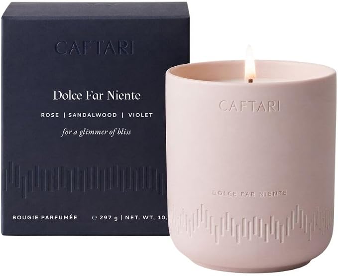 CAFTARI Dolce Far Niente Scented Candle for Women & Men | Rose and Sandalwood | Non Toxic Candle | Premium Soy Coconut Wax Blend | Vegan Aromatherapy | Elegant Ceramic Jar | Luxury Gift | 10.5 oz