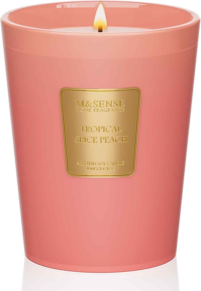 M&SENSE Tropical Spice Peach Soy Candle, 14.1oz, Summer Fruit Scent | 60H Slow Burn, Non-Toxic, Relaxation, Stress Relief, Fruity Home Fragrance Housewarming Gifts