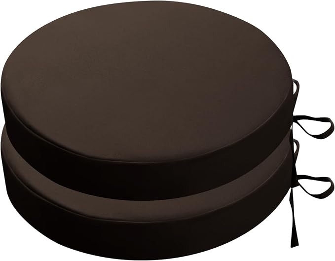 SK Studio Round Outdoor Chair Cushions for Patio Furniture, Set of 2 Waterproof Patio Chair Cushion with Adjustable Ties for Garden Sofa Couch, Dark Brown, 22"x22"x3"