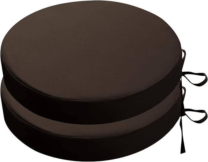 SK Studio Round Outdoor Chair Cushions for Patio Furniture, Set of 2 Waterproof Patio Chair Cushion with Adjustable Ties for Garden Sofa Couch, Dark Brown, 19"x19"x3"