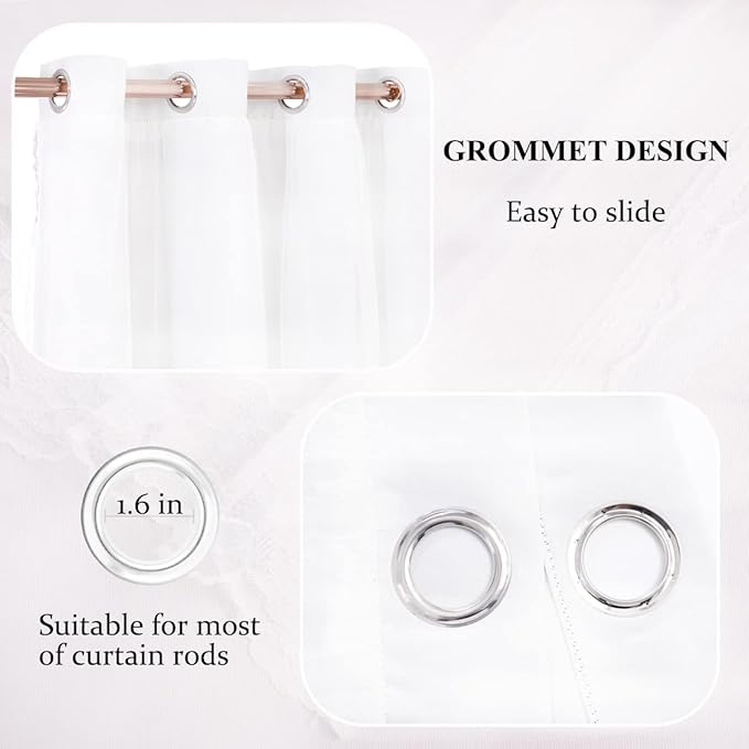 Winter White Curtains Set - Double Layers Voile Sheer Light Block Draperies with Tie-Backs for Bedroom Windows, 52 x 63 inches, Winter White, 2 Pieces
