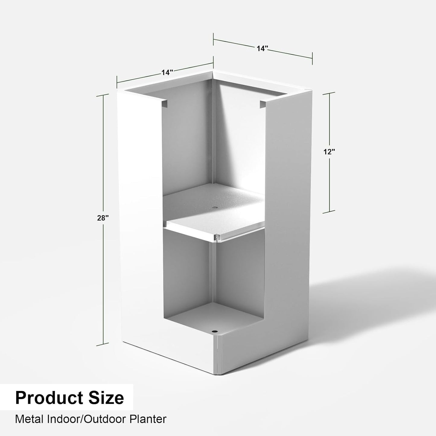 Galvanized Steel Metal Planter, 28 Inch White Square Outdoor Planters with Removable Insert Shelf and Drain Holes, Heavy Duty Flower Pot Modern Commercial Residential for Trees Patio Deck Yard Garden