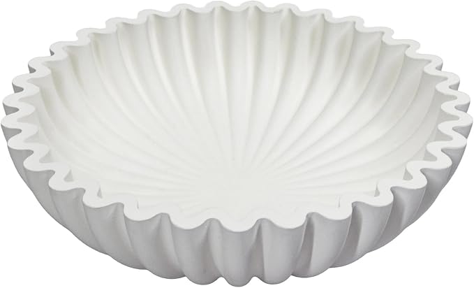 MAONAME Concrete Decorative Bowl, White Fruit Bowl for Kitchen Counter, Modern Handicraft Coffee Table Key Bowls, Large Scalloped Ruffle Bowls for Entryway, Home Decor
