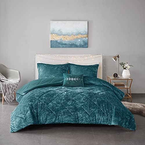 Intelligent Design Twin Duvet Cover Set, Velvet Twin Duvet Set, Luxury Diamond Quilting Teal Duvet Cover, Fluffy Duvet Cover with Decorative Pillow and 1 Sham, 3 Pieces, Teal, Twin/Twin XL