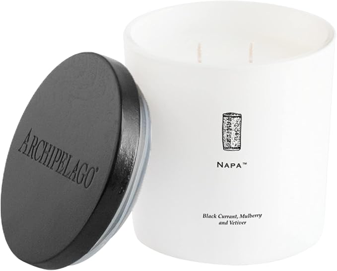 Archipelago Botanicals Napa Luxe Candle, Black Currant, Mulberry and Vetiver Scent, Elegant White Glass Jar Candle, Coconut Wax, Double Wicks Burn 100 Hours (13 oz)